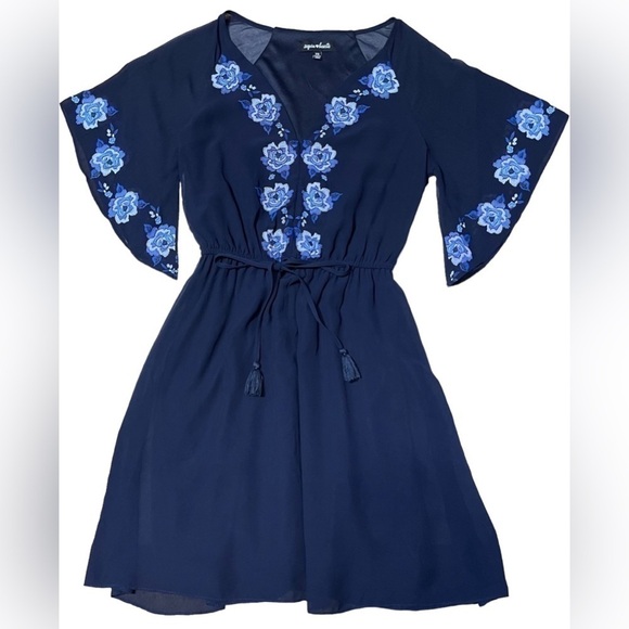 Sequin Hearts Blue Floral Boho Dress with Tassels in Women’s Size Extra Small - Picture 2 of 15